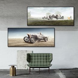 Bob Burman Driving His Speed Record Car Poster Painting Canvas Print Nordic Home Decor Wall Art Picture For Living Room
