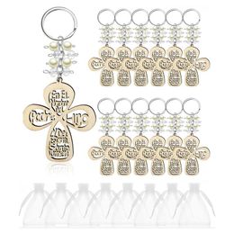 cross baptism favors Australia - Keychains 20Pcs Baptism Favor Keychain Cross Wooden Key Ring Christening Wood Design With Bag For First Communion