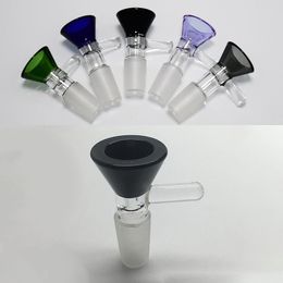 Colorful 14mm Male Joint Glass Bowls Pyrex Durable Smoking Pipe Thick Bowl for Dab Rig Percolater Bong Transparent Black Gray Green Blue Purple Mix Color Wholesale