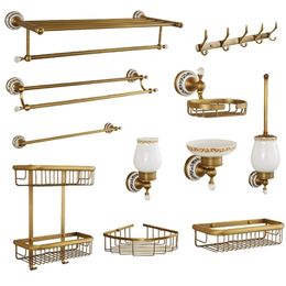 All bronze antique towel rack blue and white porcelain bathroom accessories European style hardware suite Y200407