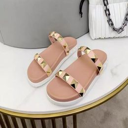 Neue 2021 Top Qualität Echtes Leder Damen Hausschuhe Sommer Sandalen Hausschuhe Luxus Designer Frauen VT