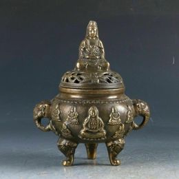 Fragrance Lamps Fashion Chinese Exquisite Decorated Handwork Old Copper Buddha Kwan-yin Incense Burner Iiving Room Decoration Home GiftFragr
