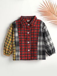 Baby Color Block Plaid Blouse SHE