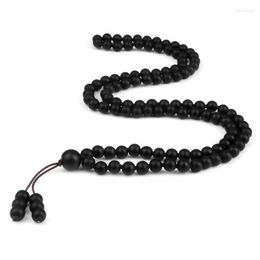 Beaded Strands 108 Mala Men Black Stone Beads Healing Energy Bracelet Necklace 6mm Natural Lava Onyx Bangle Elastic Pulsera Women Jewellery La