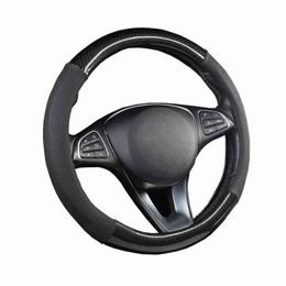 Carbon Fiber SkidProof Car Steering Wheel Cover Car For 37 38 Cm 145 "15" M Size Decorationbrain On Steering Wheel Wrap J220808