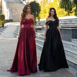 Off Shoulder Long Evening Dresses with Beaded Belt Sweep Train Satin A Line Formal Prom Party Gowns Plus Size