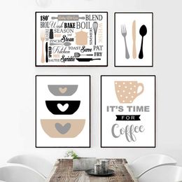 cup coffee pictures UK - Paintings Coffee Cups Cutlery Poster Nordic Canvas Painting The Kitchen Utensils Wall Art Pictures Print Restaurant Cafes Room Home Decor