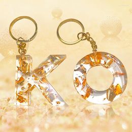Keychains Gold Color A-Z Initial Letter Keyrings For Women Men DIY Handmade Resin Alphabet Keyfob Handbag Key Charm Accessories Enek22