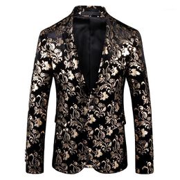 Men's Suits & Blazers 2022 Men For Wedding Steampunk Vintage Floral Printed Bronzing Terno Masculino Mens Slim Fit Party Blazer Dresses