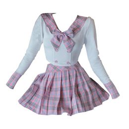 Clothing Sets Sailor Suit Tempting Tight College Style Blouse Uniform Pleated Top Skirt For WomenClothing ClothingClothing