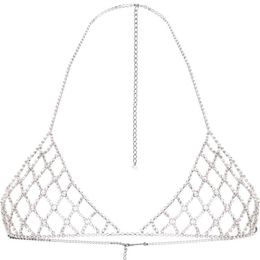 Sexy Sling Bikini Rhinestone Bra Underwear Ladies Nightclub Carnival Fashion Shiny Crystal Body Chain Chest Chain Jewellery Gift