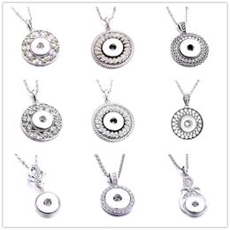 Fahion Silver Snap Button Charms Jewellery Rhinestone Round Shape Pendant Fit 18mm Snaps Buttons Necklace for Women Noosa