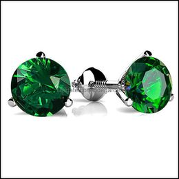 -Boucles d'oreilles à vis émeraude ronds classiques de goujon 925 Sterling Sier Cristal vert Zircon pour femmes bijoux cadeaux de mariage Drop livreur 2021 RGU