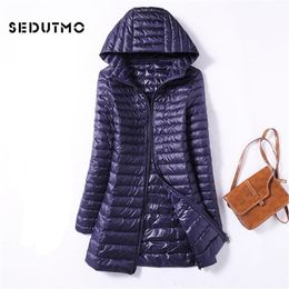 SEDUTMO Winter Ultra Light Duck Womens Down Jackets Plus Size 3XL Long Down Doat Puffer Jacket Slim Hooded Parkas ED038 201214