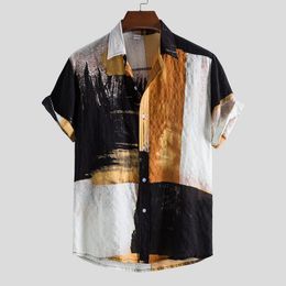 Men's Casual Shirts Summer 2022 Men's Short Sleeve Linen Button Floral Loose Hawaiian Ethnic Party For MenMen's