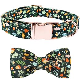 Dog Collars & Leashes Unique Style Paws Personalised Cotton Collar With Bow Tie Adjustable Christmas Pet For Large Medium Small DogDog