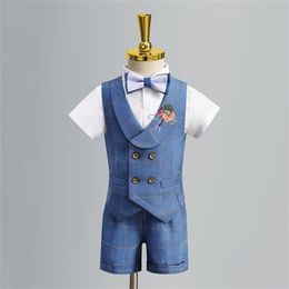 Children s Formal Vest Suit Set Boy Summer Wedding Baby s First Birthday Piano Performance Costume Kids Waistcoat Shorts Clothes 220620