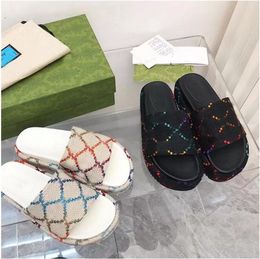 Designers Slippers Fashion Thick bottom Sandals Letter Embroidery Slides lady Platform Wedges Sandal Beach High heel Size 35-40