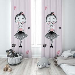 Curtain & Drapes Cute Ballerina Baby Girl Kids Room With Flowers And Butterflies Special Design Canopy Hook Button Blackout Jealous