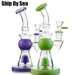 Heady Glass Ship By Sea Short Nect Mouthpiece Hookahs 14mm Female Joint With Showerhead Perc Oil Rig Water Bongs Pyramid Design Glass Bong Dab Rigs XL275