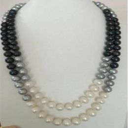 Hand knotted necklace natural 9-10mm multicolor freshwater pearl sweater chain nearly round pearl 45inch