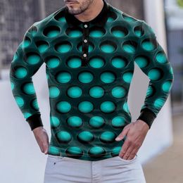 Men's Polos Lady Tunic Shirt Mens Fashion Casual Sports Abstract Digital Print Lapel Button Long Sleeve Cuff TopMen's