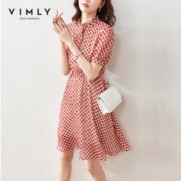 VIMLY Summer Dresses For Women Elegant Chiffon Floral Dress Office Lady Stand Collar Vintage Dresses Female Vestidos Prom F7301 220516