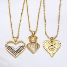 Pendant Necklaces FLOLA Beaded Chain Heart Necklace Copper Zircon Clear Stones Gold Crown Short Women Jewellery Nkea071