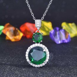 Pendant Necklaces Trend Charm Round Necklace Hanging Green Cubic Zirconia Luxury Geometric Jewellery For Women Wedding Engagement GiftsPendant