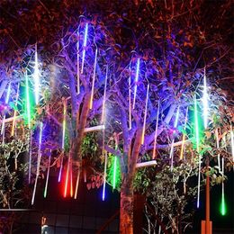 3050cm Outdoor LED String Lights Meteor Shower Rain 8 Tubes LED Fairy Light Waterproof For Tree Garden Decoration Holilady Lamp 201203