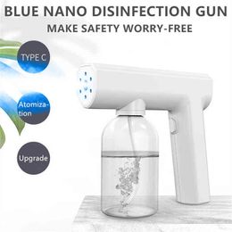 300ML Portable Nano Electric Steriliser Sprayers Atomization Disinfection Fog Machine USB Rechargeable Blue Light Spray Gun 220507