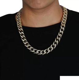 Gold Plated Miami Cuban Curb Chain Iced Out Copper Mens Chain Necklace with Diamond Clasp Locked Cubic Zirconia Micro Pave Diamonds