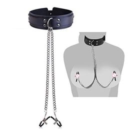 G Spot Faux Leather Choker Collar With Nipple Breast Clamp Clip Chain Couple SM sexy Toys For Women Tools Couples Beauty Items