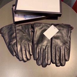 Black Leather Five Fingers Gloves Male Short Fleece Thickened Glove Simple Trendy Solid Winter Gloves