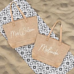 gifts for bride on bachelorette party Canada - Custom s Bachelorette Party Beach Bridesmaid Jute Bag With Name Bride Wedding Favors Gifts For Her 220707