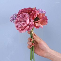 Decorative Flowers & Wreaths Artificial Fake Nordic And Simple Bouquet Fragrant Bride Mountain Peony Anemone Holding Weddi R8v4Decorative