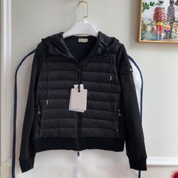 Women Hooded Down Coat wool knitting splicing Design Jacket Thin Slim Parkas White Black Colour Size XS-XL Outerwear