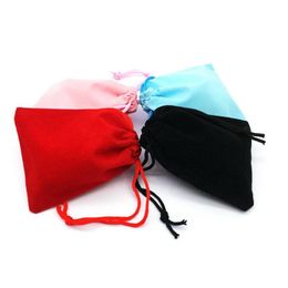 wholesale jewelry bags NZ - 100pcs 5x7cm Velvet Drawstring Pouch Bag Jewelry Bag Wedding Gift Bags pouches Black Red Pink Blue 4 Colors249u