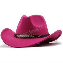 Simple Women's Men's Wool Hollow Western Cowboy Hat With Fashion Belt Gentleman Lady Jazz Sombrero Cap