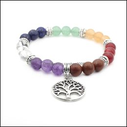 Charm Bracelets Jewelry Fashion Sier Plated Tree Of Life Bracelet Natural Stone Reiki Chakra Healing For Women Drop Delivery 2021 Sdmeg