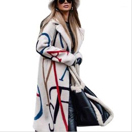 Women's Wool & Blends Korean Winter Clothes Fashion 2022 Casual Loose Large Size Printing Single-breasted Windbreaker Lapel Fur Coat