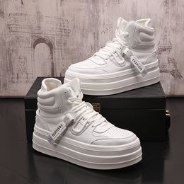 Dress Brand Fashion Lac-Up Wedding Party Shoes High Top Vulcanize Sport Sneakers Comfortable White Round Toe Thick Bottom Business Driving Loafers W56 417