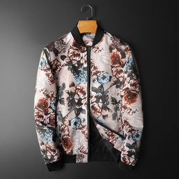 Men's Jackets Spring Creative Sport Character Bomber Outfit Jacket Men Zipper Stand Collar Vingtage Floral Printed MenMen's