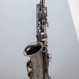 New alto saxophone E-flat brass black nickel gold full body carved custom black shell button woodwind with accessories