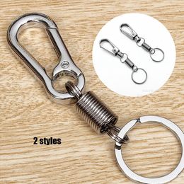 1PC Outdoor Gadgets Silver Stainless Steel Retractable Carabiner Keychain Anti-lost Buckles Waist Spring Gourd Buckle Car Ornament Accessories