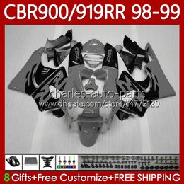 Black grey Fairings Kit For HONDA CBR 919RR 900RR 900CC 919CC CBR919 CBR900 RR CBR919RR 98 99 Body 127No.64 CBR 900 919 RR CC 1998 1999 CBR900RR 1998-1999 OEM Bodywork