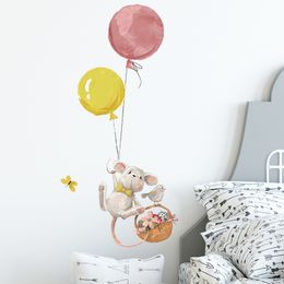 Cute Mouse Balloon Wall Stickers Kids Baby Room Bedroom Background Home Decoration Decal Living Wallpaper Cartoon Sticker 220607