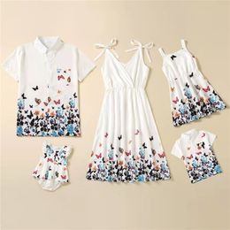 Family Set Butterflies Print Mother Daughter Matching Dresses Short Sleeve Father Son Blouses Tank Mom Baby Mommy and Me Clothes 220531