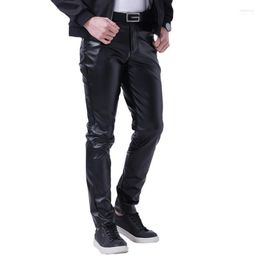 Men's Pants Spring Motorcycle Skinny Straight Faux Leather Men White Red Slim Fit Thin PU Trousers Brand ClothingMen's Drak22
