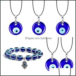 wholesale cord necklaces UK - Pendant Necklaces Pendants Jewelry Evil Blue Eye Necklace For Women Black Wax Cord Chain Men Choker Lucky Amet Female Party Gift C3 Drop D